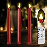 Flameless Taper Candle with Remote Control, 3pack Plastic LED Candles, Flickering Candles Battery Operated,9.2''Classic Tall Candle for Wedding, Party,Christmas,Home Decor （Red