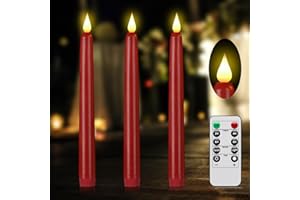 HANZIM Flameless Taper Candle with Remote Control, 3pack Plastic LED Candles, Flickering Candles Battery Operated,9.2''Classic Tall Candle for Wedding, Party,Christmas,Home Decor （Red