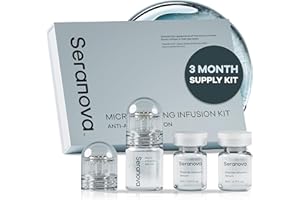 Seranova Micro Infusion System for Face & Neck 0.05mm Stamp with Hyaluronic Acid & Collagen Peptide Serum for Firmer Smoother-Looking Skin, Easy 5-Minute At-Home Skin Care Application - 3 Month Supply