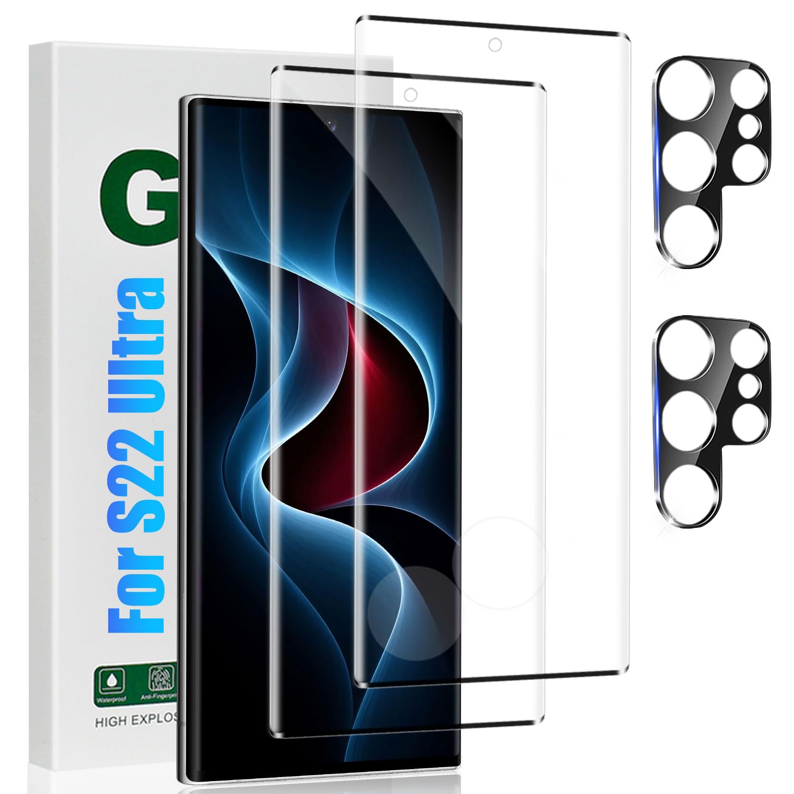 Photo 1 of [2+2 Pack] Galaxy S22 Ultra Screen Protector and Camera Lens Protector, Fingerprint Unlock, HD Clear 9H Hardness Scratch Resistant, 3D Full Coverage Tempered Glass, For Galaxy S22 Ultra (6.8 Inch)