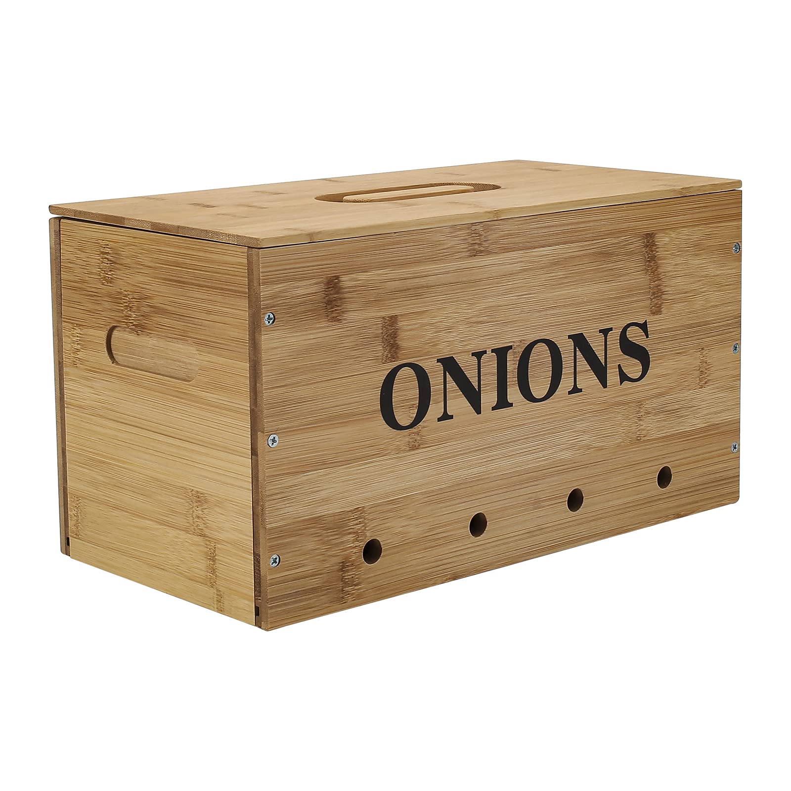 Xbopetda Onion Storage Bin, Wooden Storage Tin for Onion, Kitchen Storage Canister with Lid & Aerating Storage Holes - Kitchen Pantry Organizer Box Fruit Vegetable Fresh Keeper (Needed Assemble)