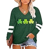Plus Size St Patricks Day Shirt Women Funny Irish Festival Holiday Long Sleeve Tops Lucky Green Tee T-Shirt