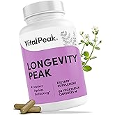 Vital Peak® Longevity Peak - Healthy Aging & Cellular Energy Support Supplements for Women & Men - with Ashwagandha, Astragalus, Cat's Claw, Ceylon Cinnamon, L-Lysine, L-Glutamine & More - 60 Capsules