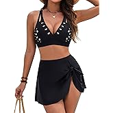 BMJL High Waisted Bikini Sets for Women 3 Piece Tummy Control Swimsuits with Detachable Skirt Modest Bathing Suits