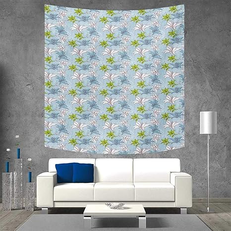 Amazon Co Jp Anniutwo 花柄タペストリー 壁掛け 3dプリント 日本の伝統的なブルーベル カーブした花のスプリングブランチ ビーチスロー ブランケット 幅32インチ X 長さ32インチ ダークブルー ムーブ ホワイト 32w X 32l Inch ホーム キッチン
