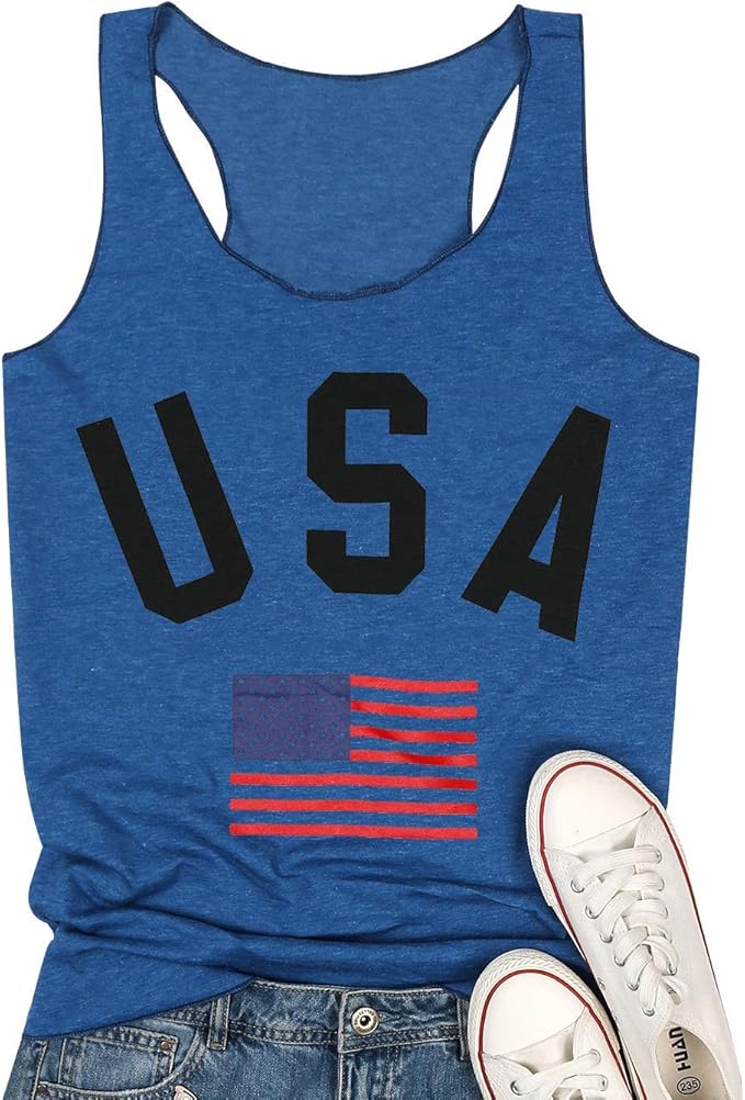 AMAZING1 Women's USA Tank Top American Flag Racerback Tanks Top for