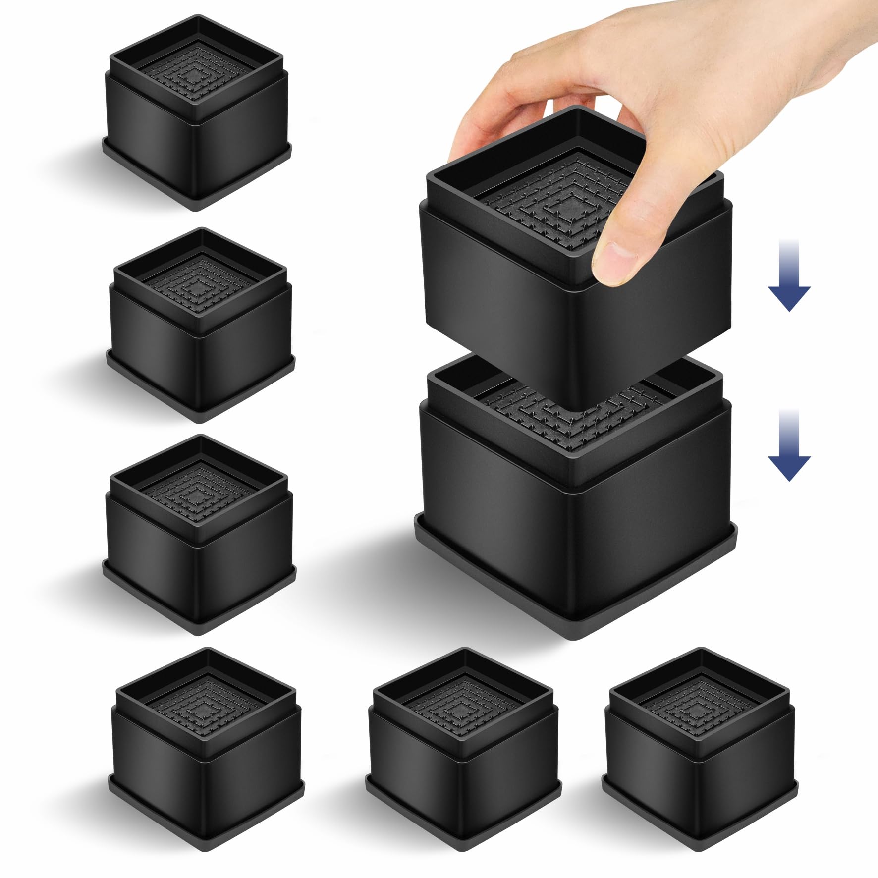 MixDora Bed Risers 2 Inch Square Stackable Furniture Risers Anti-Slip Chair Raisers for Sofas Couches Table Set of 8 Pack Black (8 Pack, 2 Inch)