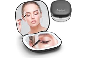 Omobolanle LED Vanity Mirror,10X Magnifying Mirror with Lights,Compact Portable Folding Handheld Travel Makeup Mirror with Lights,Gift for Girl Friend,Mother,Daughter Black