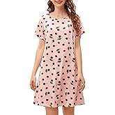 SHENHE Women's Short Sleeve Cherry Nightgown Printed Nightshirt Pajama Lounge Dress Sleepshirt