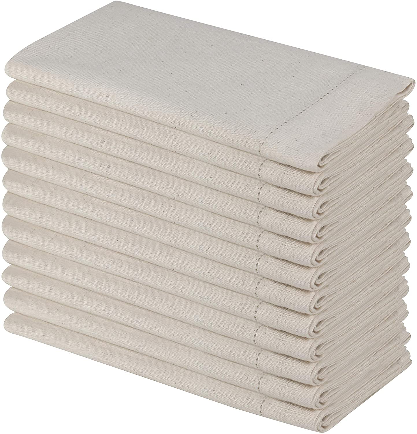 SweetNeedle - (Pack of 12) - Linen Flax Napkins with Hemstitched Handmade Designer Dinner Cloth Napkins 50x50 CM (20x20 IN) in Natural - Premium Look, Flax Cotton Blend - 100% Cellulose Natural Fiber