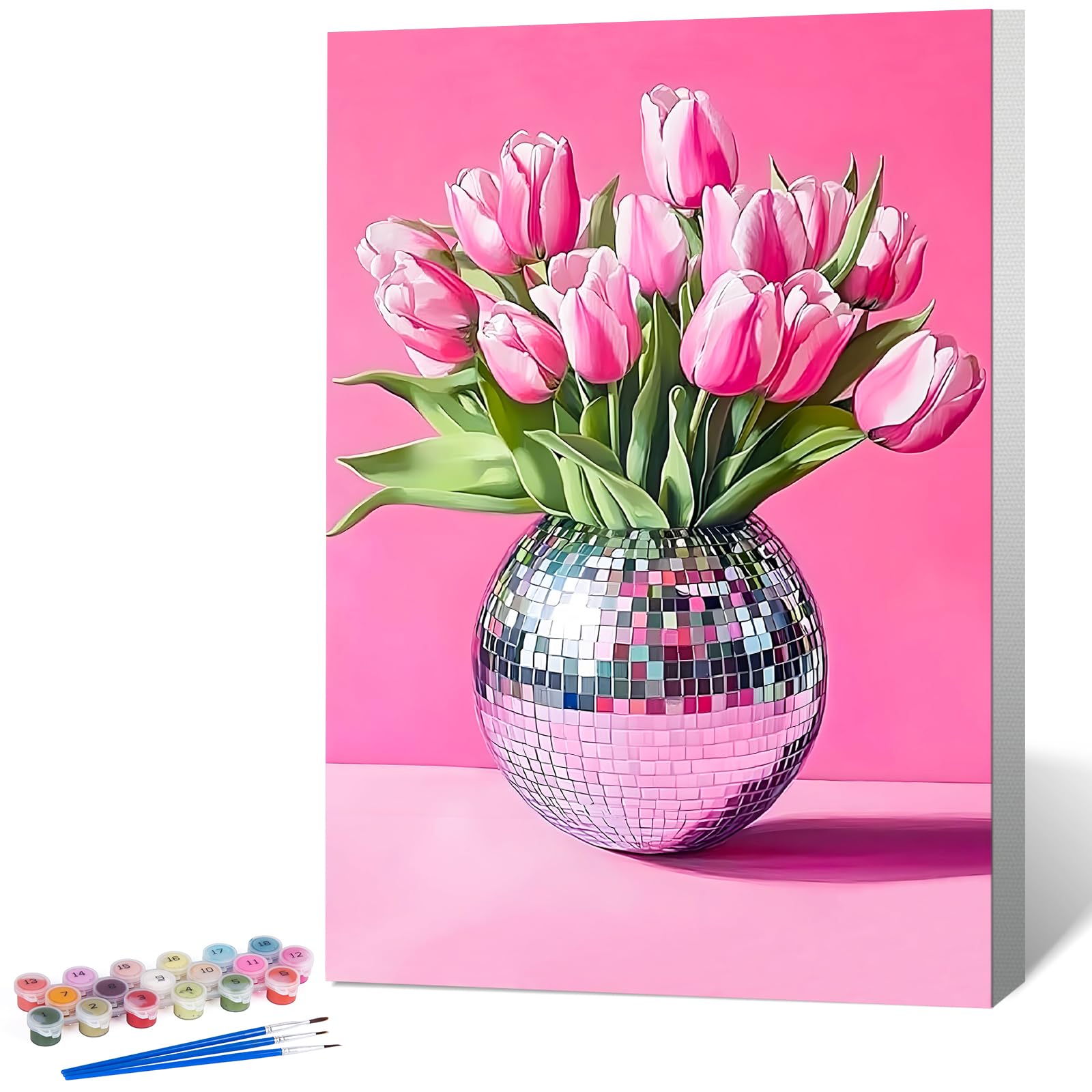 Paint by Numbers for Adults with Frame Disco Ball, Painting by Numbers for Adults with Frame Flower, DIY Acrylic Framed Adult Paint by Number Canvas Kits, Perfect for Home Decor 8 X 12 Inch — image 1