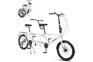 BGGFNZ Foldable Tandem Bike, 20 Inch Family Tandem Bikes for Adults, Adjustable 7-Speed Tandem Bicycles Beach Cruiser Bike for Travel and Couple Riding, High Carbon Steel Frame
