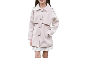 Betusline Girls Wool Dress Coat Kids Fall Winter Warm Lapel Button Jacket Overcoat, 3-12 Years