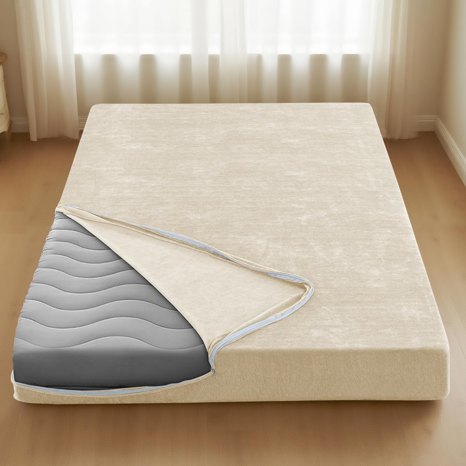 Photo 1 of H.VERSAILTEX Full Size Armless Futon Mattress Covers for Traditional Japanese Futon Mattress Soft Chenille Couch Slipcovers Floor Mats Sofa Protector Zippered Sleeper Sofa Cover,Beige