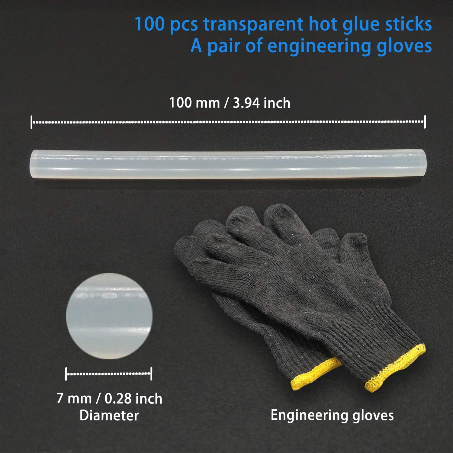 100PCS Hot Glue Sticks 7mm x 100mm Clear Melt Glue Gun Sticks for