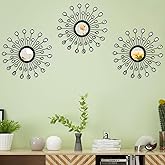 Uaussi 3 Pack Crystal Sunburst Wall Mirror Décor Rhinestone Mirrors Decorative Home Wall Art for Living Room Bedroom Entryway(Drop-Shape Black)