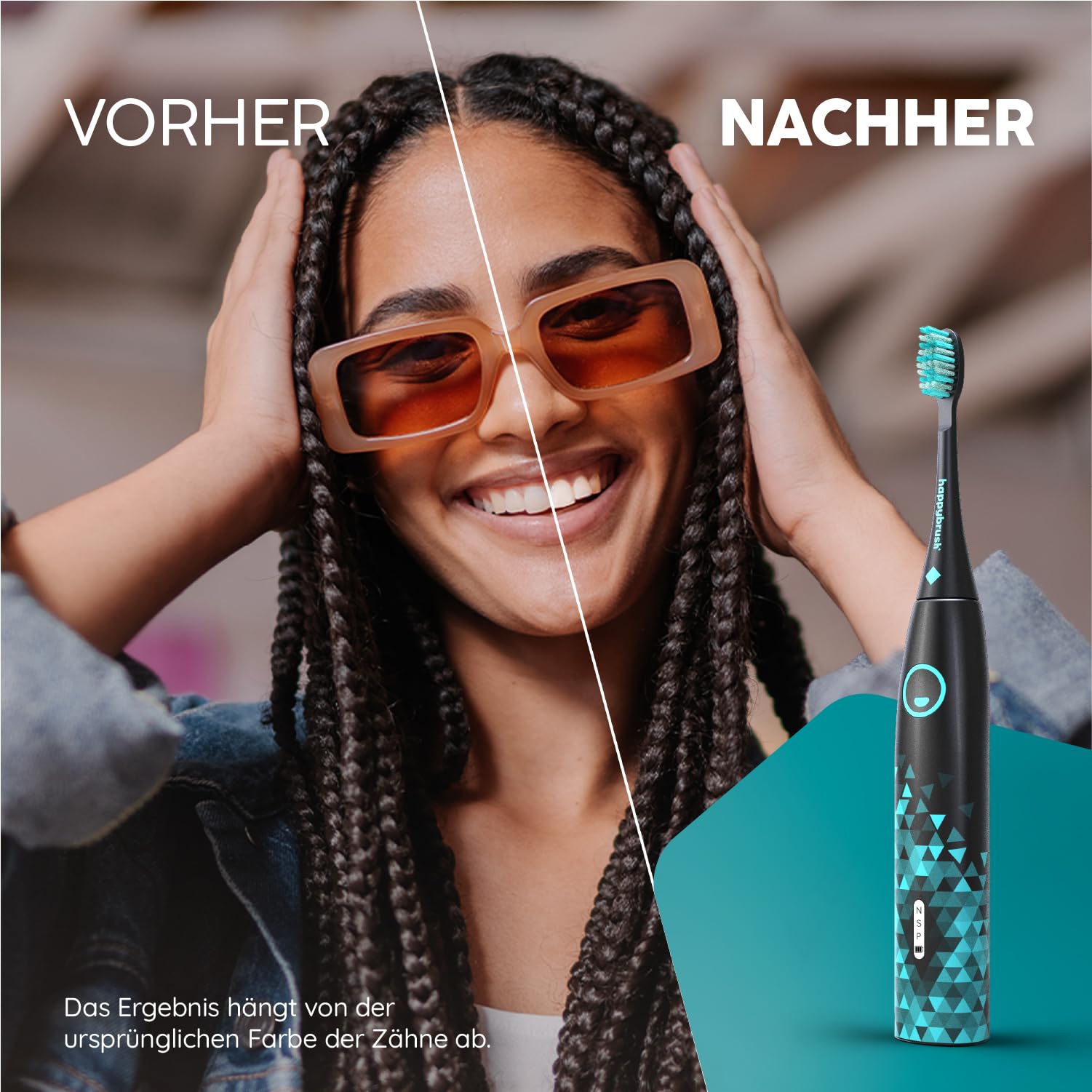 happybrush® Schallzahnbürste Eco Vibe 3 – TESTSIEGER – 100 Tage testen - Elektrische Zahnbürste mit 8 Wochen Akku – Ultraschall Zahnbürsten – 2 Jahre Garantie - Inkl. Aufsteckbürsten - Black/Mint 7