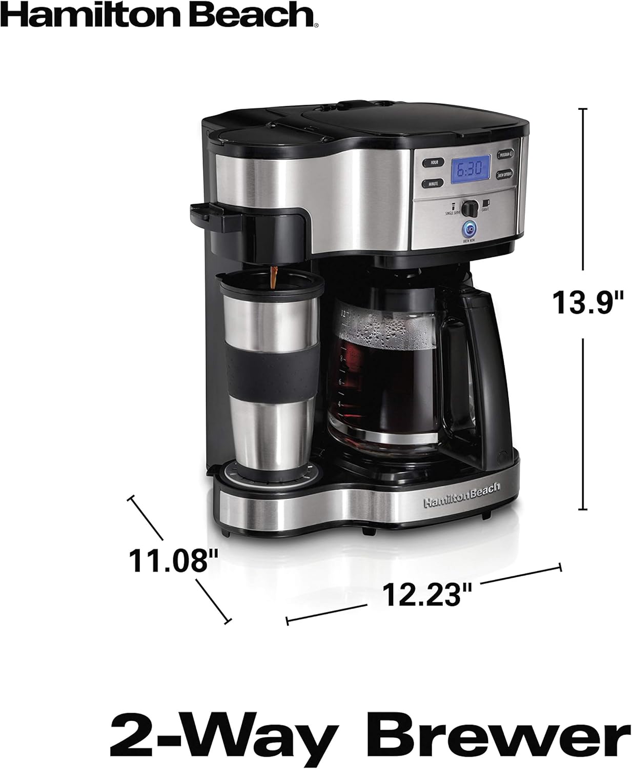 Hamilton Beach 2-Way Brewer Coffee Maker, Single-Serve and 12-Cup Pot, Stainless Steel (49980A), Carafe: Single Serve Brewing Machines: Kitchen & Dining