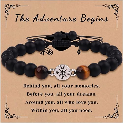 Class of 2026 Graduation Gifts 8mm Natural Stone Compass Bracelet Graduate College High School Inspirational Gifts