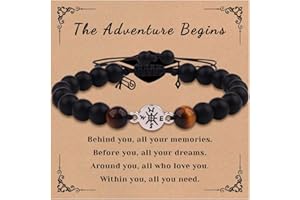 Class of 2026 Graduation Gifts 8mm Natural Stone Compass Bracelet Graduate College High School Inspirational Gifts