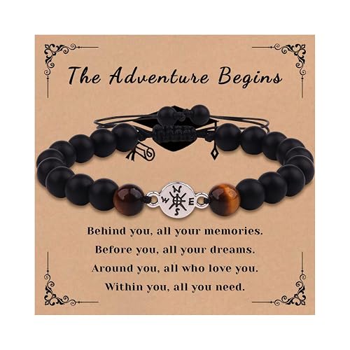 Class of 2026 Graduation Gifts 8mm Natural Stone Compass Bracelet Graduate College High School Inspirational Gifts