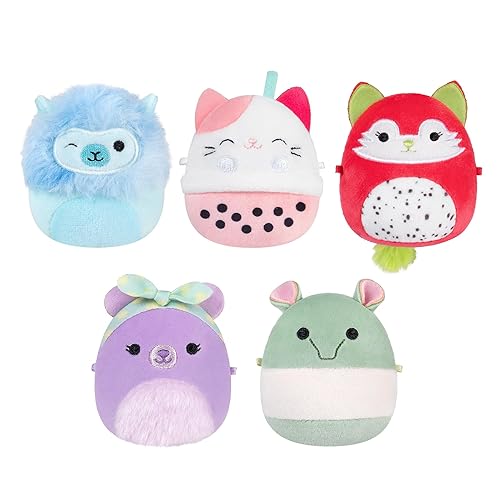 Squishmallows Original Micromallows Plush 5-Pack - Lavender Bear, Dragonfruit Fox, Calico Cat Boba Tea, Tapir, Alpaca