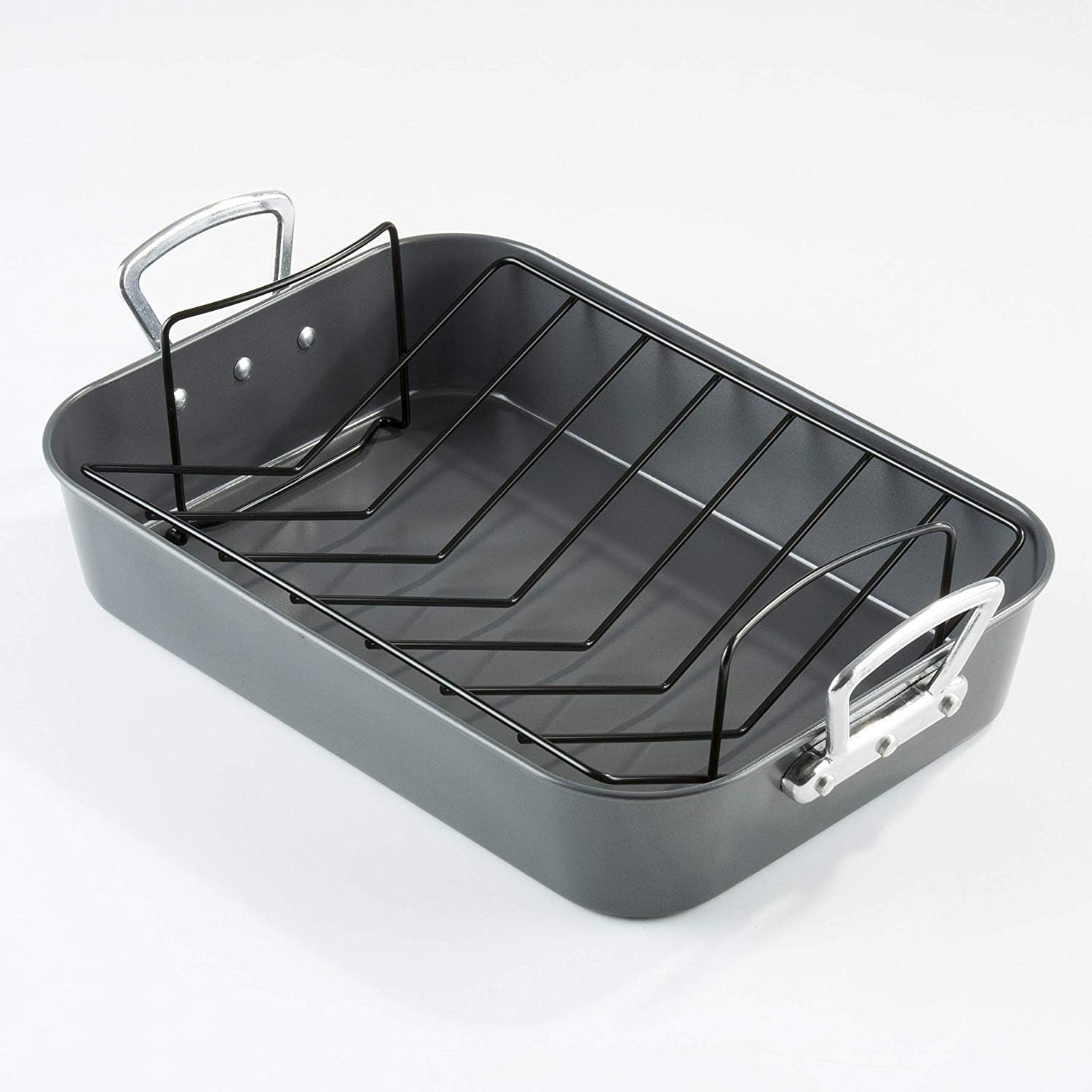 Prochef Roasting Tray 15” , Professional Grade, Removable Non Stick Rack, Black, Length: 42cm Width: 27cm Height: 7cm