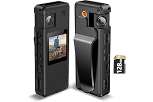 Hoestr A32 128GB Body Camera, Portable Body Cam with 180° Rotatable Lens and Motion Detection, 1080P Camcorder with Audio and Video Recording for Outdoors Sports Police Delivery Cycling Helmet