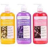 Spa Luxetique Bubble Bath, Foaming Bath with Epsom Salt, Chamomile Rose and Lavender Scent Bathing Set, 3 Pack 49.8 fl oz Mothers Day Gifts Set for Women and Men