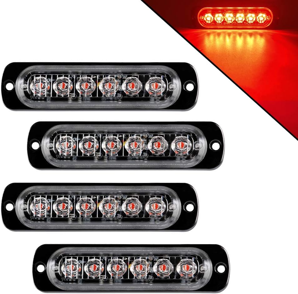 Teguangmei 4Pcs Ultra Thin 6LED Emergency Strobe Lights Red Hazard Beacon Warning Flash Lights Universal for Car Vehicle Truck 12-24V