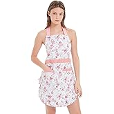 ALIPOBO Lovely Apron for Women, Lady’ s Cotton Apron with Adjustable Neck Strap, 2 Pockets and 41.5” Long Ties, Cute Apron fo