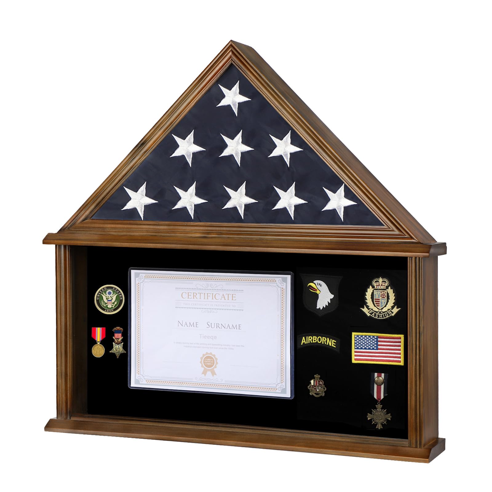 Tieeqe Large Military Shadow Box - Solid Wood