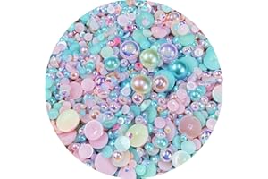 XINHONGO Mix Resin Rhinestones Half Round Pearls,30g Flatback Rhinestones Half Pearl Beads for Crafts Multi Size 3mm-10mm Half Pearl Rhinestone for Bottles,Nail Art,Shoes (Light Pink Blue Series)