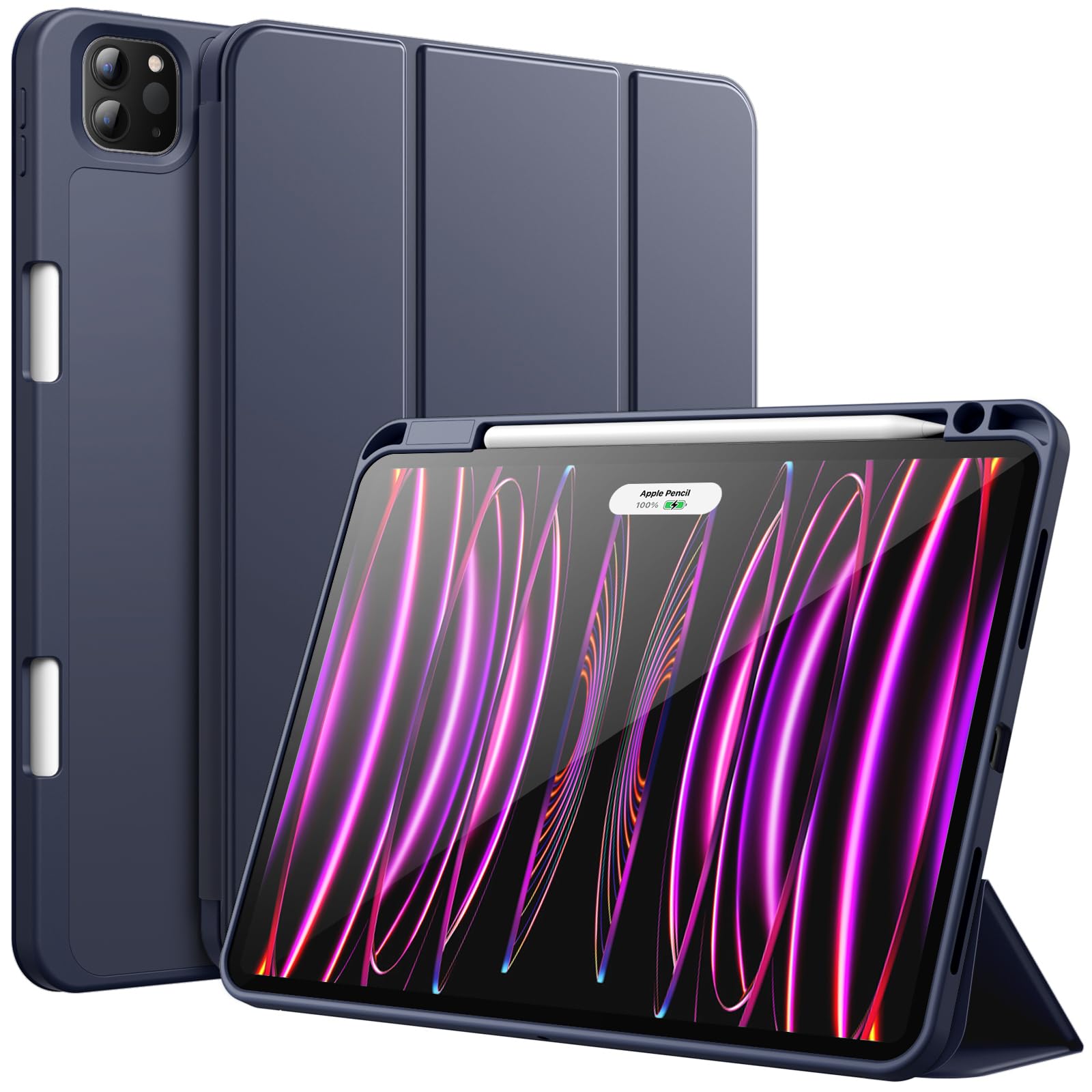 JETech Case for iPad Pro 11 Inch (2022/2021/2020 Model) with Pencil Holder, Support 2nd Pencil Charging, Slim Tablet Cover with Soft TPU Back, Auto Wake/Sleep (Deep Navy)
