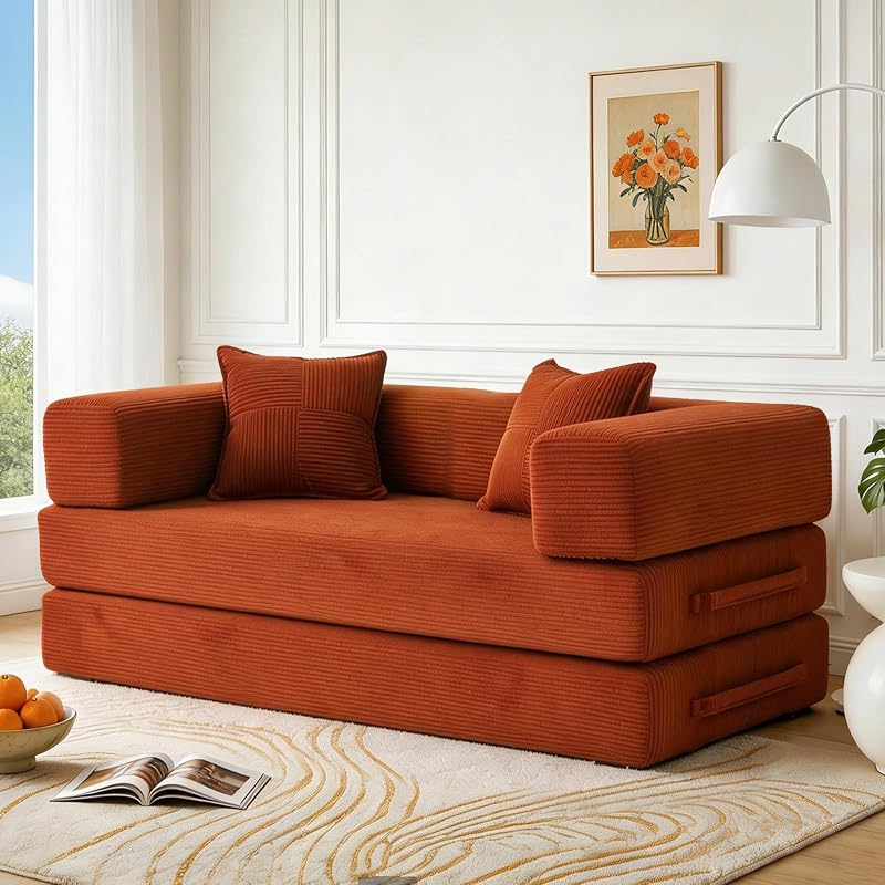 rahmenloses Sofa, 160 cm, mit Schaumstoff und Federn, für Schlafzimmer, Orange