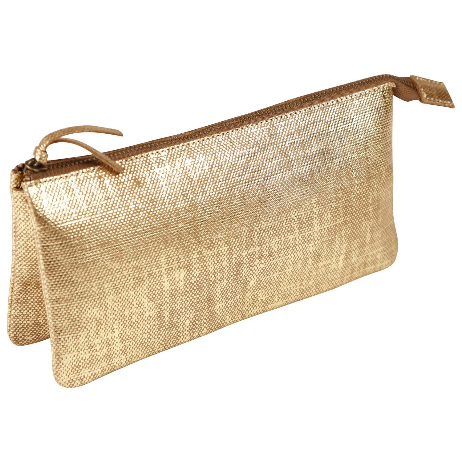 Clairefontaine 410049C - One Kleo-Pathra Genuine Lambskin Leather - 2 Compartment Pencil Case + Zipper - Dimensions: 22x11 cm - Gold Colour - Multi-Functional