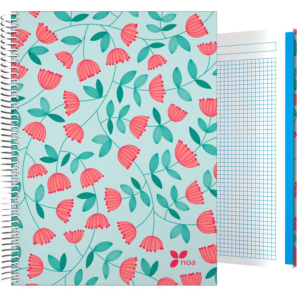 Grafoplás 16501960 Flower Notebook, A4, Hardcover, 140 Squared Sheets, 5 Materials, FSC Certified, Bloom Model, Noa Design
