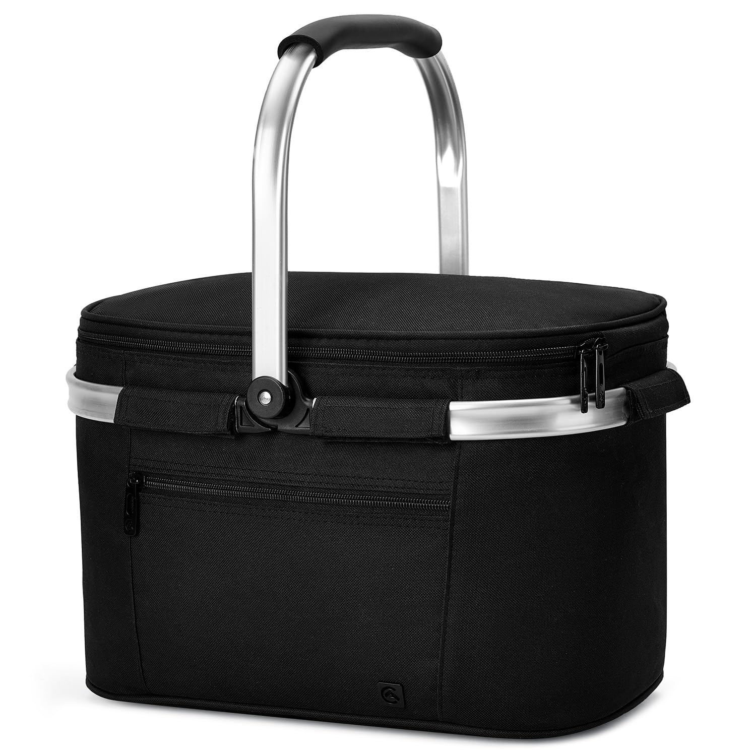 ALLCAMP Cool Bag - Insulated Shopping Basket with Lid, Ice Box Cooler,Removable Picnic Basket for 4 People, Thick Thermal Basket with Aluminum Frame (Small Black)