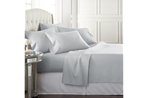 Danjor Linens Bed Sheet Set Full Size for Teens, Hotel Premium Sheets with 4 Pillowcases, Lightweight Brushed Microfiber Deep Pockets, Breathable Cooling 6 Piece Bedding Sets, Light Gray