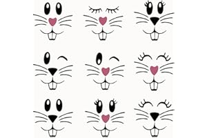 FINDUAT 18 Pcs Easter Bunny Face Vinyl Decals - Bunny Faces DIY Craft Vinyl Art Stickers, Wall Decals, Glass Window Stickers