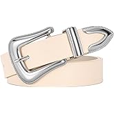 XZQTIVE Women's Leather Belt for Jeans Pants Dresses Fashion Ladies Western Leather Belt Silver Buckle