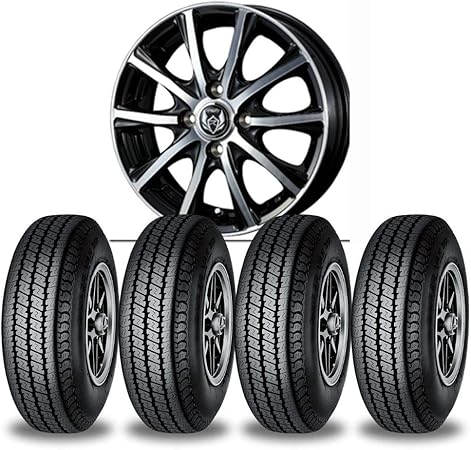 Amazon Weds ライツレーzm 12インチアルミホイール ブラックポリッシュ 夏タイヤ 4本セット ヨコハマy356 145 80r12 80 78n 軽トラ 軽バンをカッコ良くカスタム タイヤ ホイールセット 車 バイク