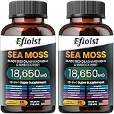 Sea Moss 6000mg Black Seed Oil 4000mg Ashwagandha 2000mg & Burdock Root/Turmeric/Bladderwrack, 18650mg Sea Moss Supplement, Seamoss Black Seed Oil Ashwagandha Ginger 120 Count