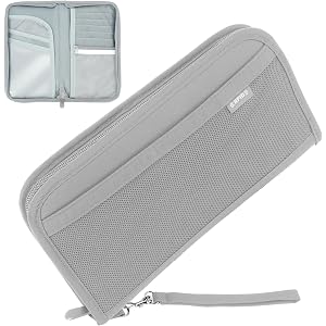 Fosmon Passport Bag, RFID Blocking Travel Document Organizer, Gray | Polyester material, slim RFID-blocking wallet, compact 9