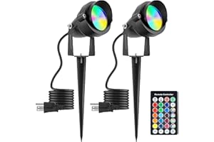 FLRYBRG Halloween Spotlight Outdoor 15W with RF Remote 110V COB LED Spot Lights Outdoor RGB Color Changing Landscape Lights for Yard Tree Path Garden Decor(2 Pack)