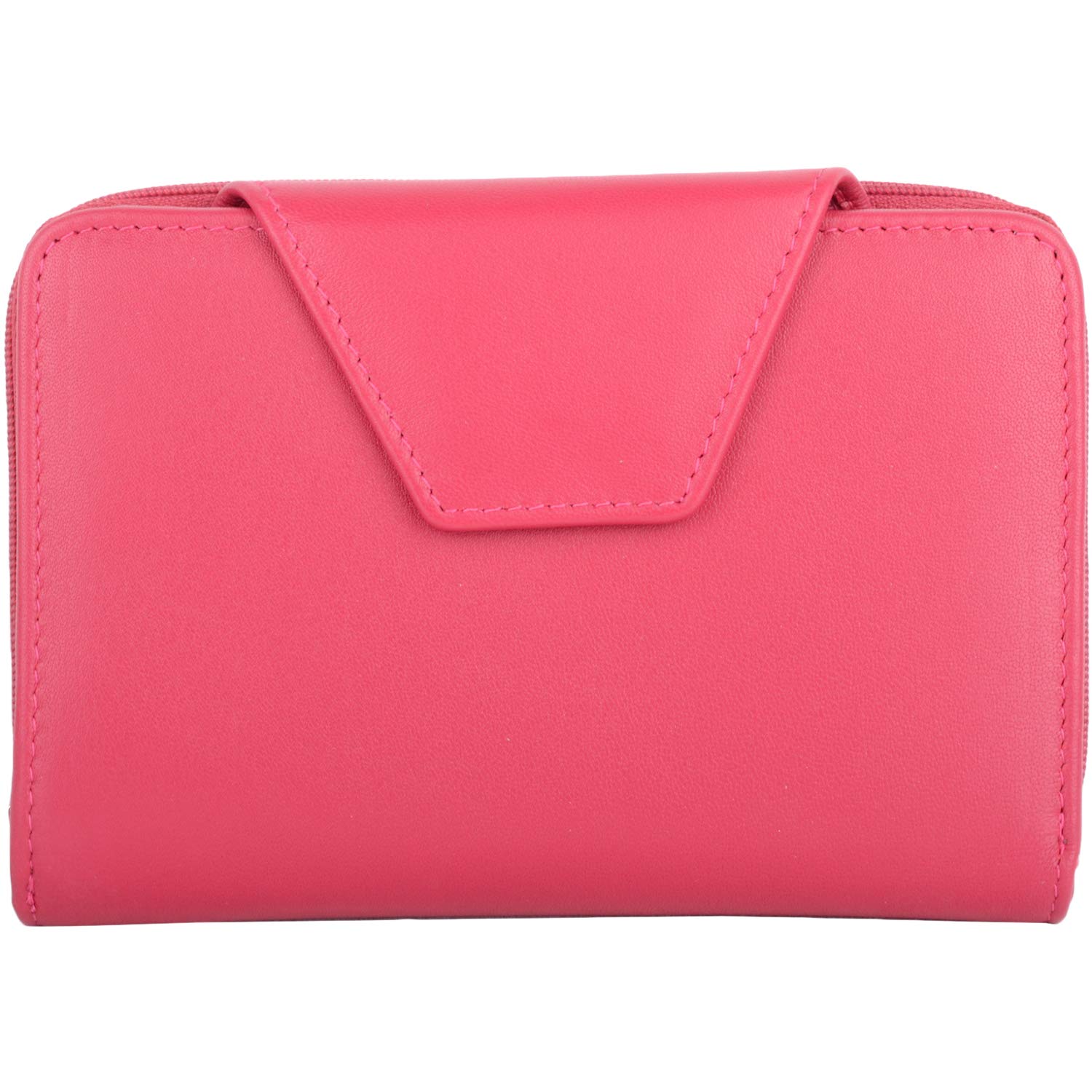Womens Sleek Smooth Leather RFID Protected Credit Card/Money Purse with Tab Detail - Pink