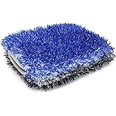 [Wash Monster] Plush Car Wash Pad (9 in. x 7 in.) Blue/Black - 1 Pack | Soft & Plush Absorbent Microfiber Fibers | Large, Fits in Bucket