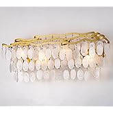 Wellmet Brushed Gold Bathroom Light Fixtures, 4-Light Capiz Shell Vanity Light, Modern Wall Sconces for Mirror, Cabinets, Bed