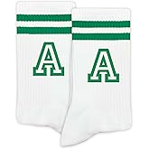SSQBZU Striped Initial Socks with the Letter in Green, St. Patricks Day Socks Gifts for Family Friends, etc.