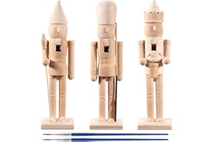 Vercraft 3 Set Large Christmas Wooden Unfinished Nutcracker 11.8 Inch DIY Blank Unpainted Nutcracker Soldier Figures Unfinished Ornaments with Fake Beards and Brush for Craft Xmas Decor